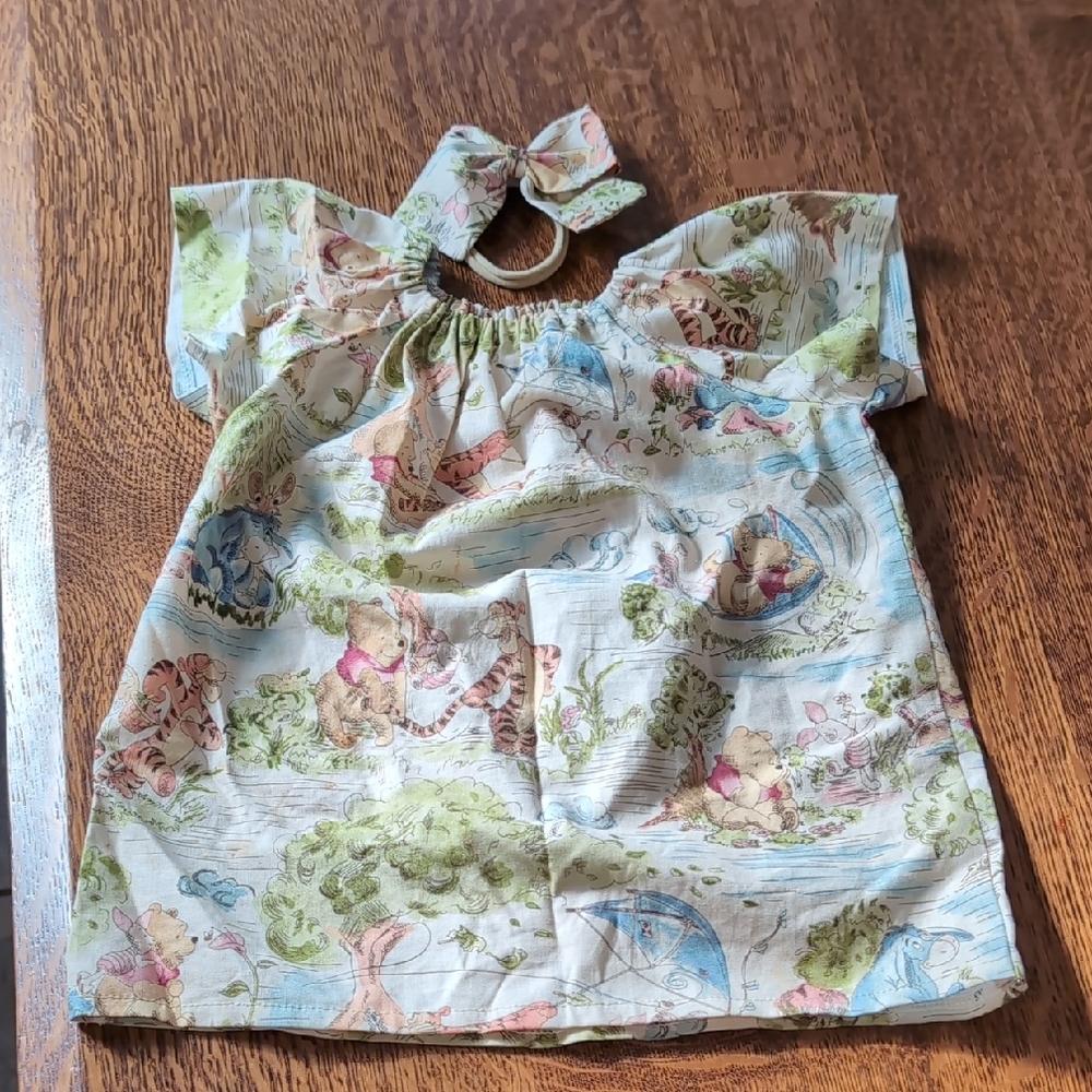 Winnie The pooh Children's Cartoon Print Dress with Bow